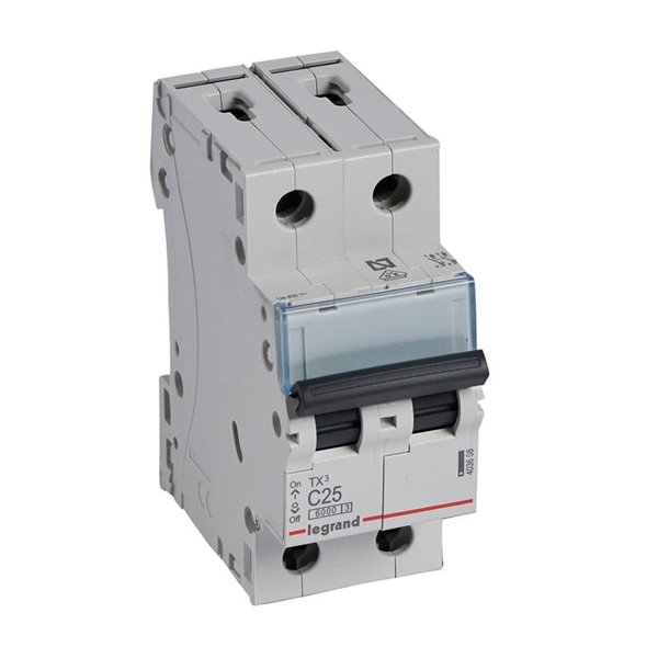 Disjoncteur Legrand TX³ 403608, C25, 2P, 6 kA, 230/400 V