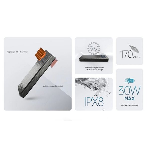 Power bank Carbo NB10000GEN2 30W 10.000mAh ultraligera USB-C IPX8 submergível