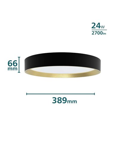 Plafón LED redondo 24W negro Ø38,4cm, HANNO SCENESWITCH 2700K-2700Lm/4000K-2800Lm