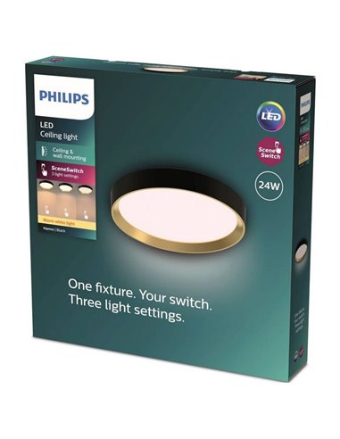 Plafón LED redondo 24W negro Ø38,4cm, HANNO SCENESWITCH 2700K-2700Lm/4000K-2800Lm