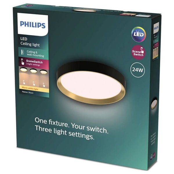 Plafonnier LED rond 24W noir Ø38,4cm, HANNO SCENESWITCH 2700K-2700Lm/4000K-2800Lm