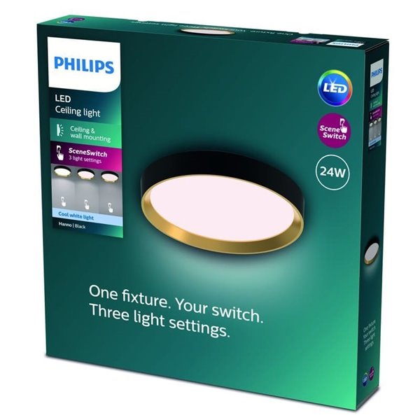 Plafón LED redondo 24W negro Ø38,4cm, HANNO SCENESWITCH 2700K-2700Lm/4000K-2800Lm