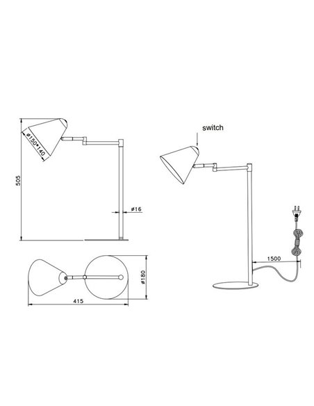Luminária de mesa COSIMA, abajur ajustável, lâmpada excl. 1x E14 máx. 10W IP20 Cinza