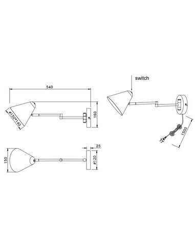 Luminária de parede de metal COSIMA, abajur ajustável, lâmpada excl. 1x E14 máx. 10W IP20 Laranja