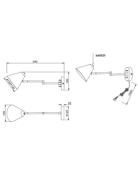 Luminária de parede COSIMA com interruptor, excluindo 1 lâmpada E14 máx. 10W, IP20 antracite