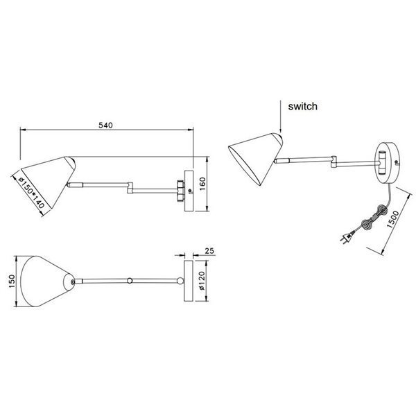 Luminária de parede COSIMA com interruptor, excluindo 1 lâmpada E14 máx. 10W, IP20 antracite