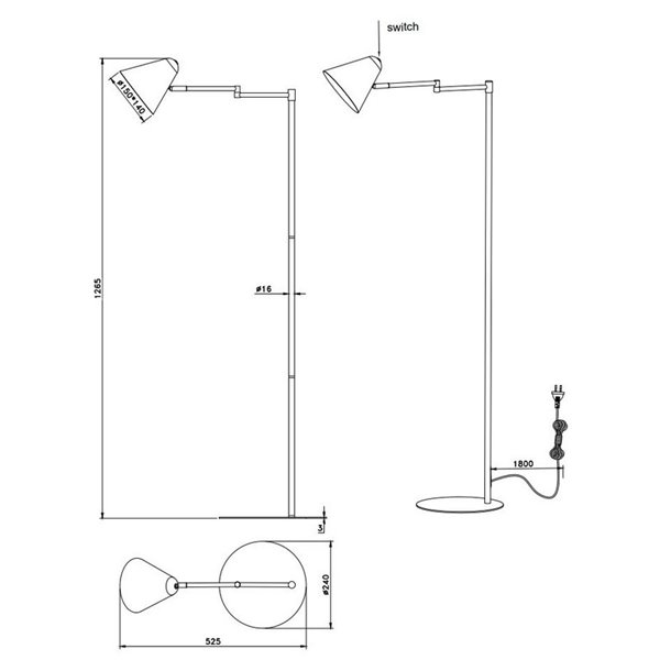 Lámpara de pie con pantalla orientable COSIMA, 126,5cm altura, bombilla excl. 1x E14 max. 10W IP20 Verde