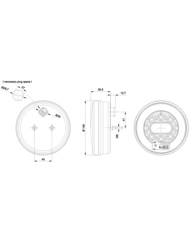 Piloto trasero LED redondo FT-110 BAJONET, 3 funciones con conexión bajonet 5 pin, IP68 12/24V, Ø140mm