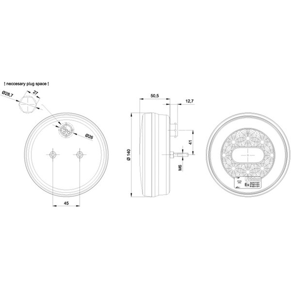Piloto trasero LED redondo FT-110 BAJONET, 3 funciones con conexión bajonet 5 pin, IP68 12/24V, Ø140mm