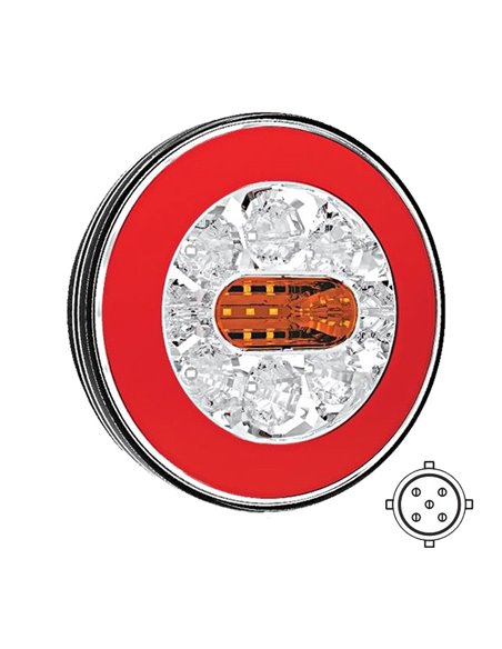 Lanterna traseira redonda LED FT-110 BAJONET, 3 funções com conexão baioneta de 5 pinos, IP68 12/24V, Ø140mm