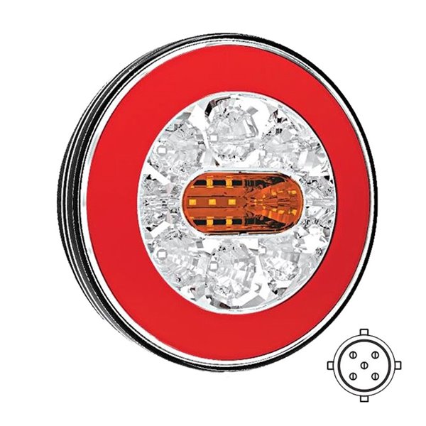 Piloto trasero LED redondo FT-110 BAJONET, 3 funciones con conexión bajonet 5 pin, IP68 12/24V, Ø140mm
