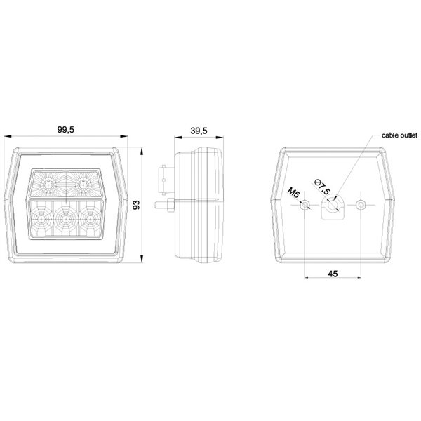 Feu arrière LED universel FT-120 T avec câble de 1 m, 4 fonctions, 12–36 V IP68