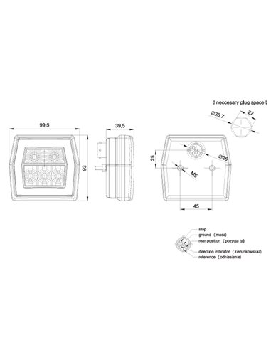 Piloto trasero LED universal FT-120 T BAJONET 5 pin, 4 funciones 12–36V IP68