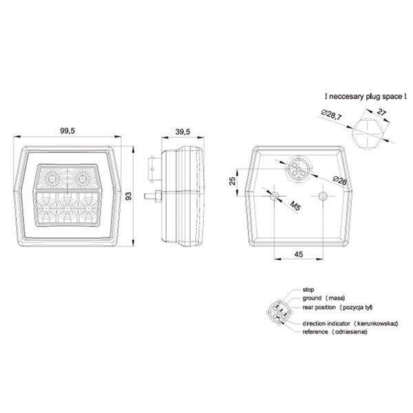 Feu arrière LED universel FT-120 T BAJONET 5 broches, 4 fonctions 12–36 V IP68
