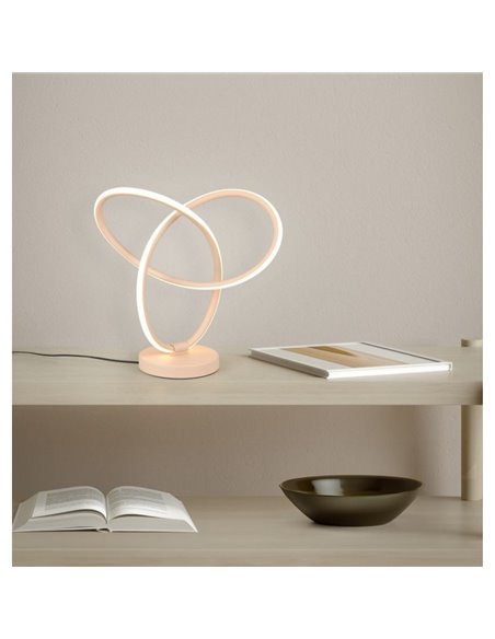 Luminária de mesa LED LANDO 8W 850lm com anéis entrelaçados, branco natural 4000K IP20 Bege