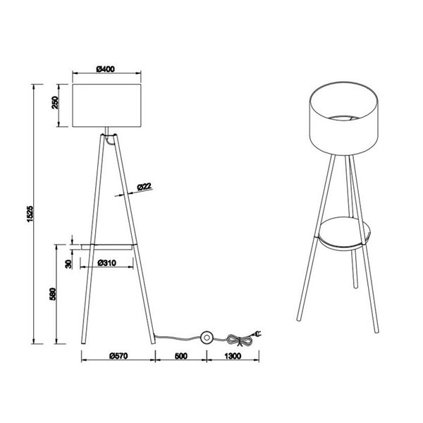 Lampadaire COLETTE, interrupteur à pied, ampoule non incluse 1x E27 max. 60W IP20 Noir