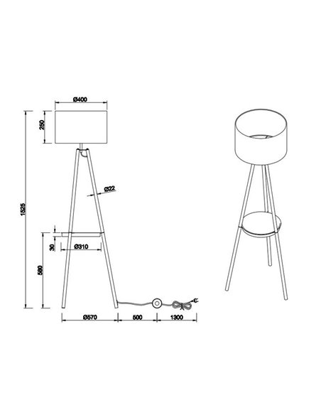Lampadaire COLETTE avec plateau, interrupteur à pied, ampoule non incluse 1x E27 max. 60W IP20 Cuivre