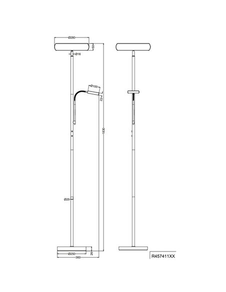 Luminária de chão LED PALERMO, altura 183cm, 5/18W 500/2000Lm, regulável com controlo remoto incluído, IP20, níquel