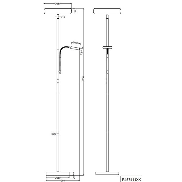 Lampadaire LED PALERMO, hauteur 183 cm, 5/18 W 500/2000 lm, dimmable avec télécommande incluse, IP20, nickel