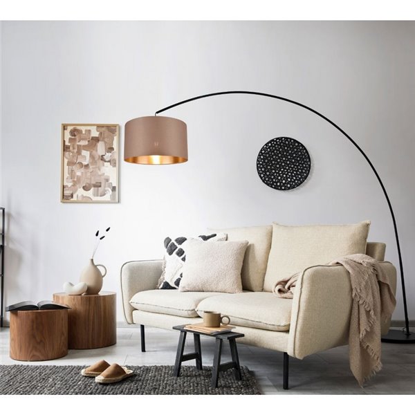 Luminária de chão MANSUR com arco e cúpula têxtil, lâmpada excl. 1x E27 máx. 60W IP20 Preto