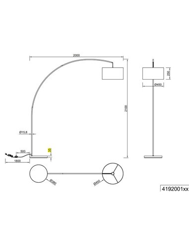 Luminária de chão curva MANSUR com cúpula têxtil, lâmpada excl. 1x E27 máx. 60W IP20 Branco