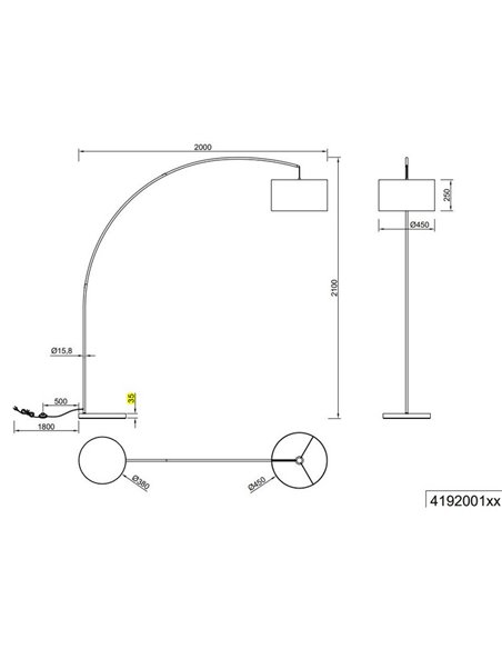 Luminária de chão curva MANSUR com cúpula têxtil, lâmpada excl. 1x E27 máx. 60W IP20 Branco
