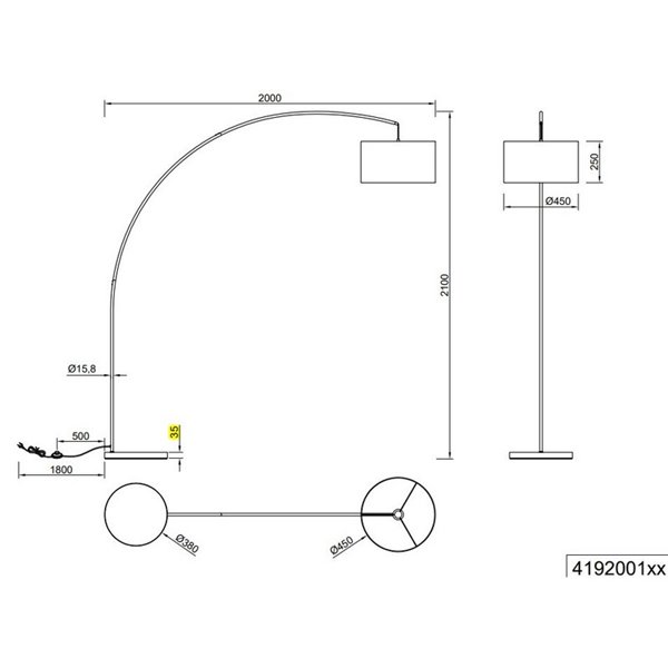 Lámpara de pie arqueada MANSUR y pantalla textil, bombilla excl. 1x E27 max. 60W IP20 Blanco