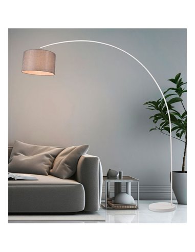 Lámpara de pie arqueada MANSUR y pantalla textil, bombilla excl. 1x E27 max. 60W IP20 Blanco