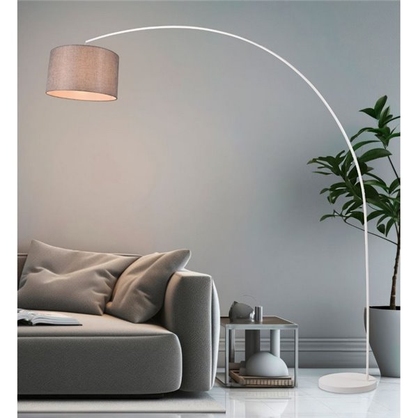 Lámpara de pie arqueada MANSUR y pantalla textil, bombilla excl. 1x E27 max. 60W IP20 Blanco