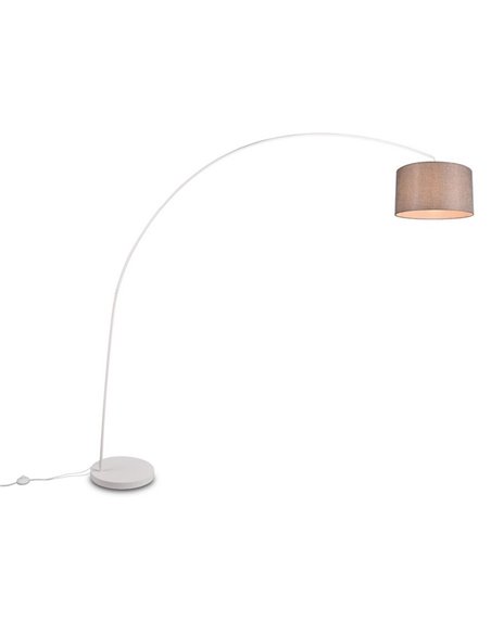 Lámpara de pie arqueada MANSUR y pantalla textil, bombilla excl. 1x E27 max. 60W IP20 Blanco