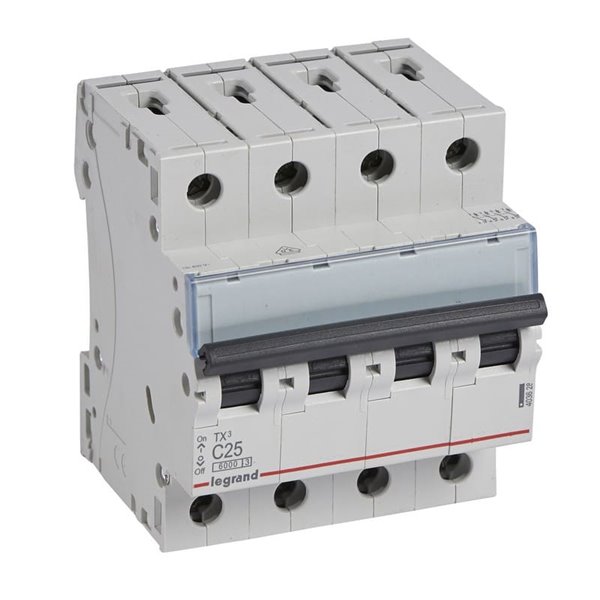 Legrand TX³ 403628, 4P, C25, 6 kA, 400 V, interruptor termomagnético