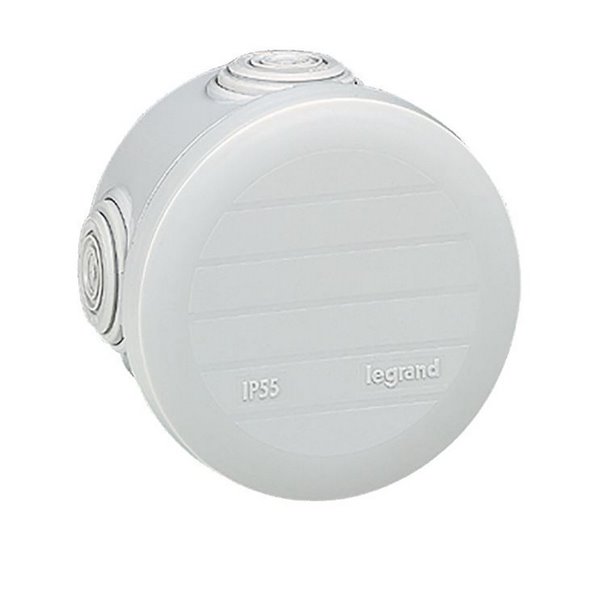 Boîte de dérivation étanche ronde PLEXO IP55, Ø70 mm, hauteur 45 mm, pour câbles et tubes de 4 à 20 mm, RAL7035