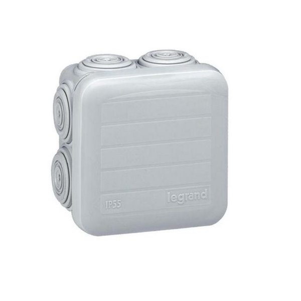 Boîte de jonction carrée étanche PLEXO IP55 65x65x40mm 7 cônes RAL7035