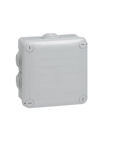 Caja de derivación estanca cuadrada PLEXO IP55 105x105x55mm tapa lisa, 7 conos RAL7035