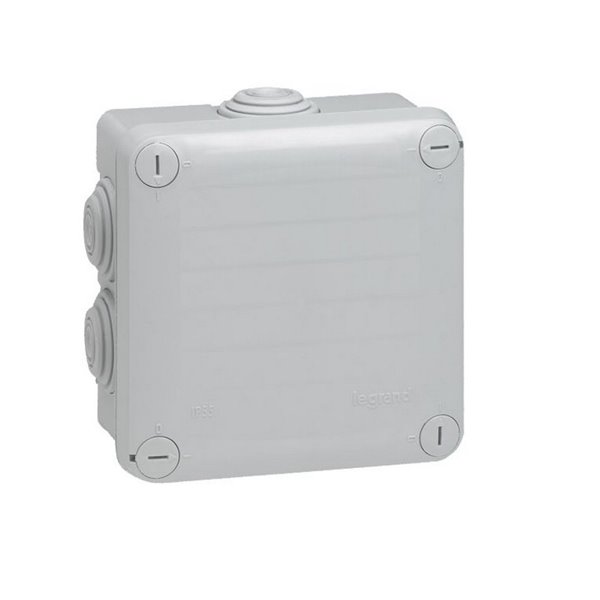 Caja de derivación estanca cuadrada PLEXO IP55 105x105x55mm tapa lisa, 7 conos RAL7035