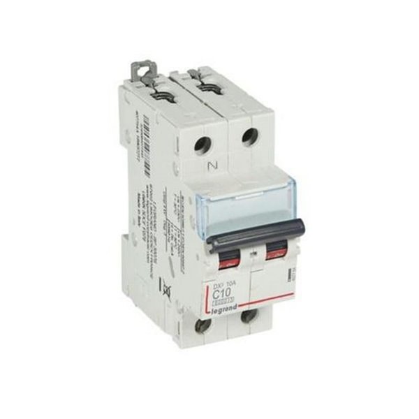 Disjuntor termomagnético Legrand DX³ 407754E, P+N, 10 A, curva C, 6/10 kA, 230 V, 2 módulos