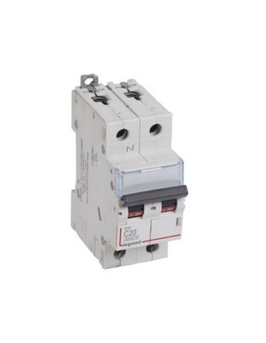 Interruptor automático magnetotérmico Legrand DX³ 407757E, P+N, 20 A, curva C, 6/10 kA, 230 V, 2 módulos