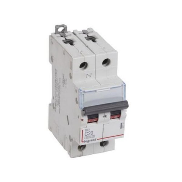 Disjuntor termomagnético Legrand DX³ 407757E, P+N, 20 A, curva C, 6/10 kA, 230 V, 2 módulos