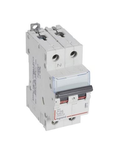 Interruptor automático magnetotérmico Legrand DX³ 407758E, P+N, 25 A, curva C, 6/10 kA, 230 V, 2 módulos