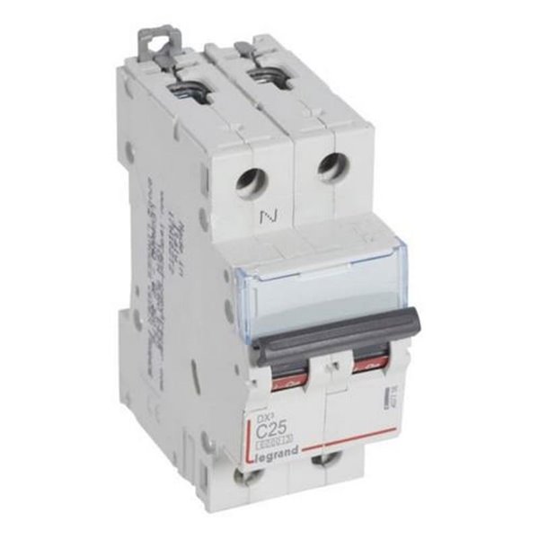 Disjuntor termomagnético Legrand DX³ 407758E, P+N, 25 A, curva C, 6/10 kA, 230 V, 2 módulos