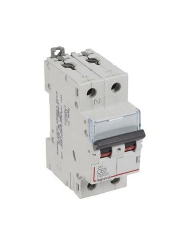 Interruptor automático magnetotérmico Legrand DX³ 407762E, P+N, 63 A, curva C, 6/10 kA, 230 V, 2 módulos