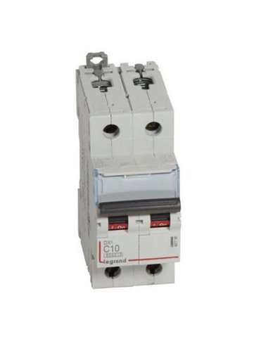 Interruptor magnetotérmico automático Legrand DX³ 407798E, bipolar (2P), 10 A, curva C, 6/10 kA, 230/400 V