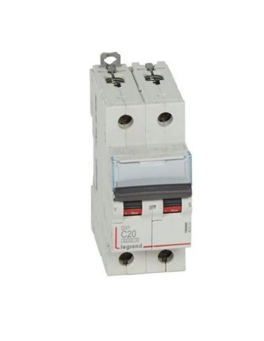 Interruptor magnetotérmico automático Legrand DX³ 407801E, bipolar (2P), 20 A, curva C, 6 kA, 230/400 V
