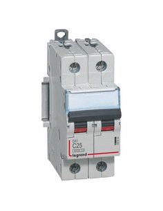 Interruptor magnetotérmico automático Legrand DX³ 407802E, bipolar (2P), 25 A, curva C, 6 kA, 230/400 V