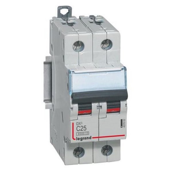 Interruptor magnetotérmico automático Legrand DX³ 407802E, bipolar (2P), 25 A, curva C, 6 kA, 230/400 V