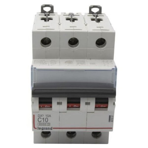 Disjoncteur magnétothermique automatique Legrand DX³ 407857E, tripolaire (3P), 10 A, courbe C, 6 kA, 400 V CA
