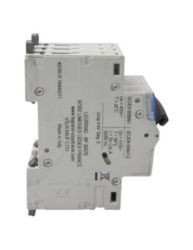 Interruptor magnetotérmico automático Legrand DX³ 407857E, tripolar (3P), 10 A, curva C, 6 kA, 400 V AC