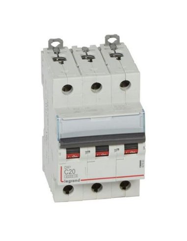 Interrupteur magnétothermique automatique Legrand DX³ 407860E, tripolaire (3P), 20 A, courbe C, 6 kA, 400 V CA