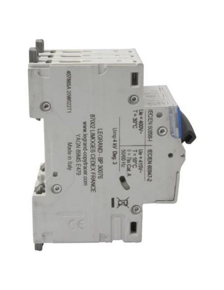 Disjoncteur magnétothermique automatique Legrand DX³ 407865E, tripolaire (3P), 63 A, courbe C, 6 kA, 400 V CA