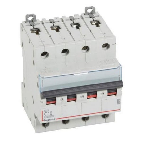 Disjoncteur magnétothermique automatique Legrand DX³ 407926E, tétrapolaire (4P), 10 A, courbe C, 6 kA, 400 V CA